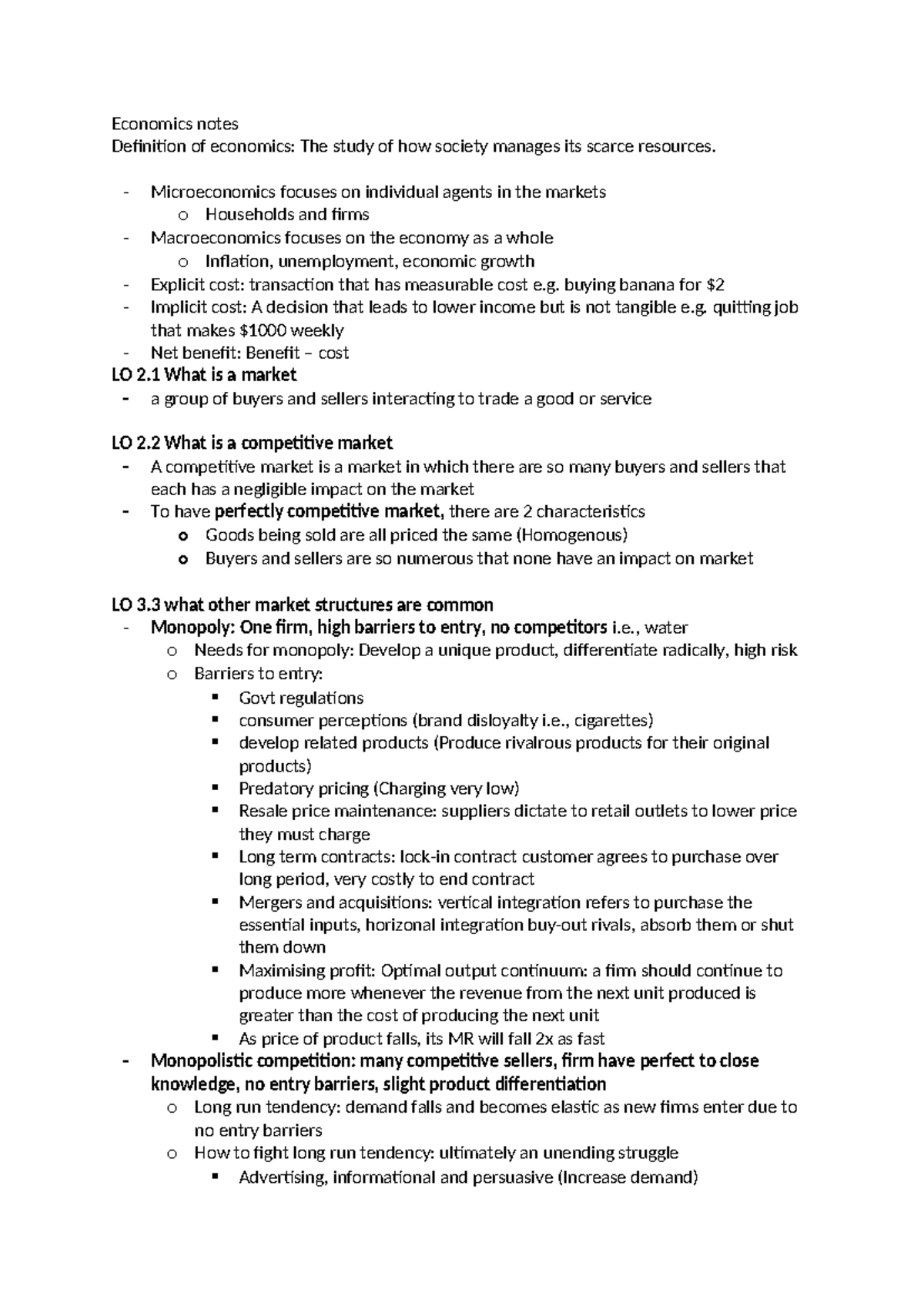 Economics notes - Economics notes Definition of economics: The study of ...