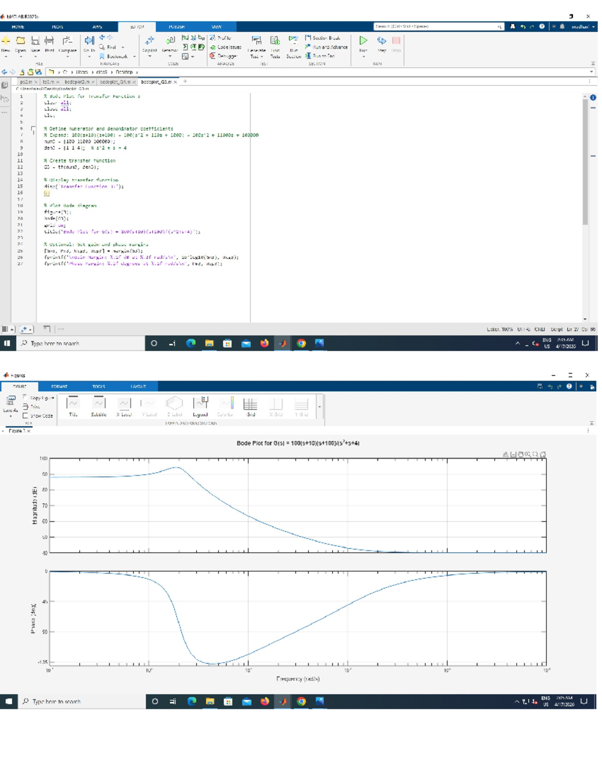 Bode Plot Analysis for Transfer Function - MATLAB R2025b - Studocu