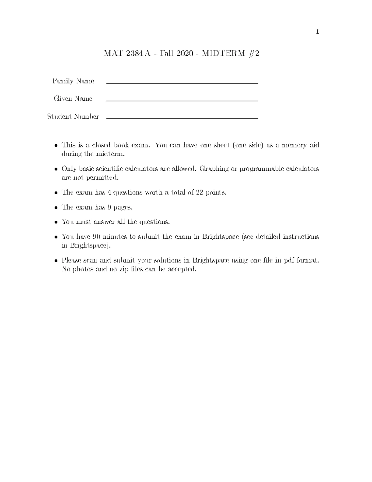 Midterm Exam 1 MAT 2384 - Summer 2025 Instructions & Questions - Studocu