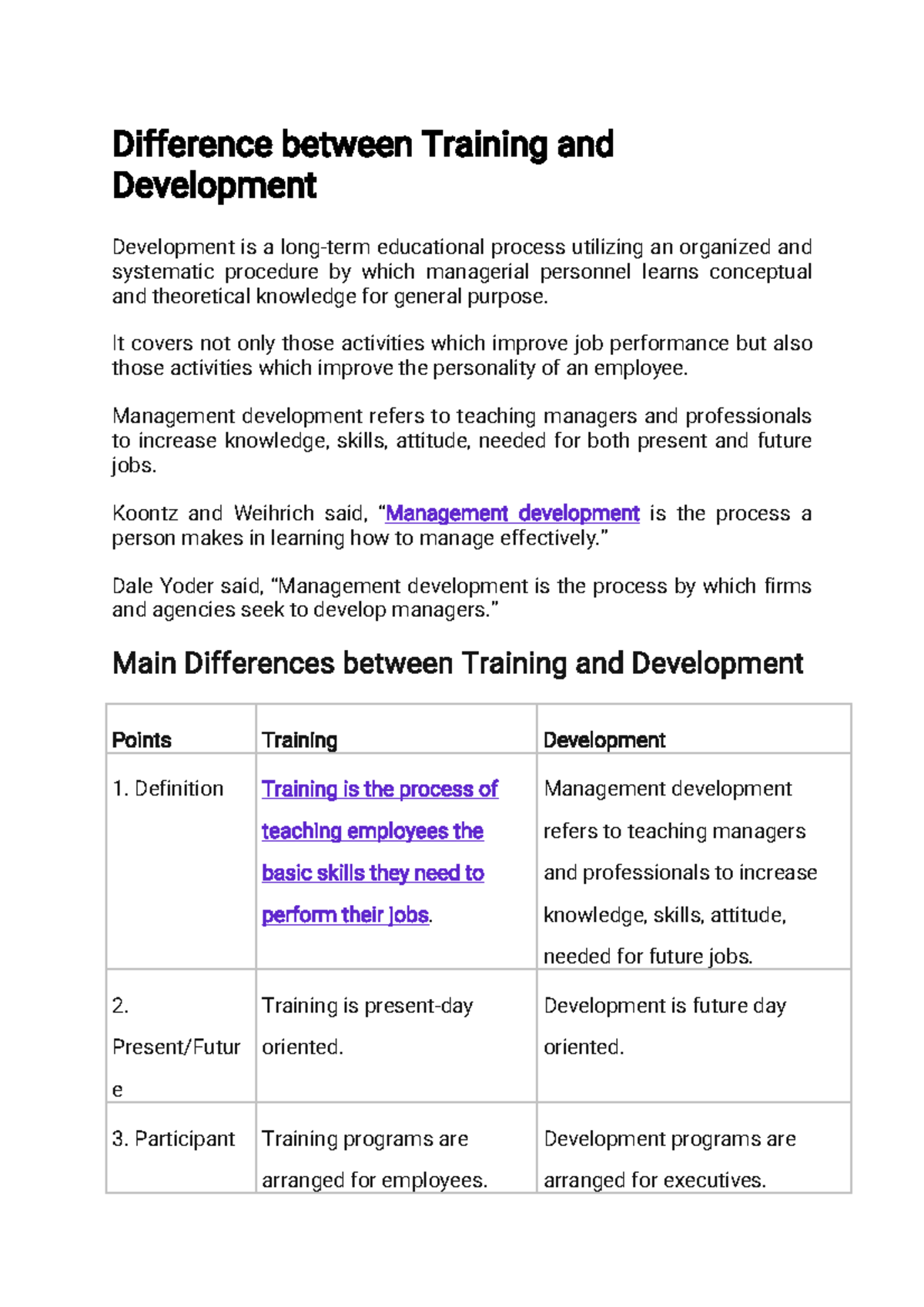 Difference Between Training and Development: Key Insights (1262) - Studocu