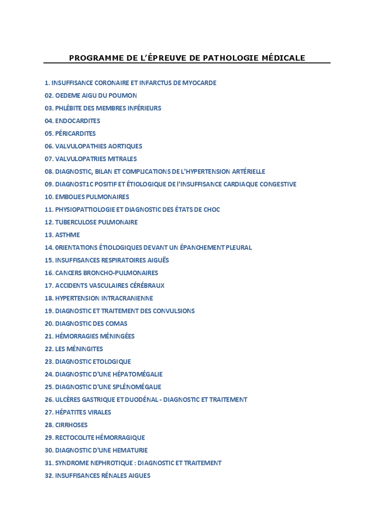 Résumé des Pathologies Médicales - Cours et Examens Médicaux - Studocu