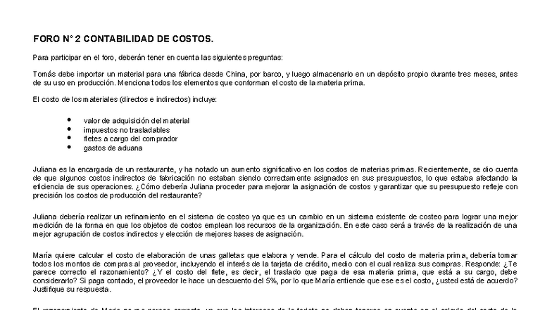 Foro 2 y 3: Análisis de Costos en Contabilidad de Costos FORO 2 y FORO ...