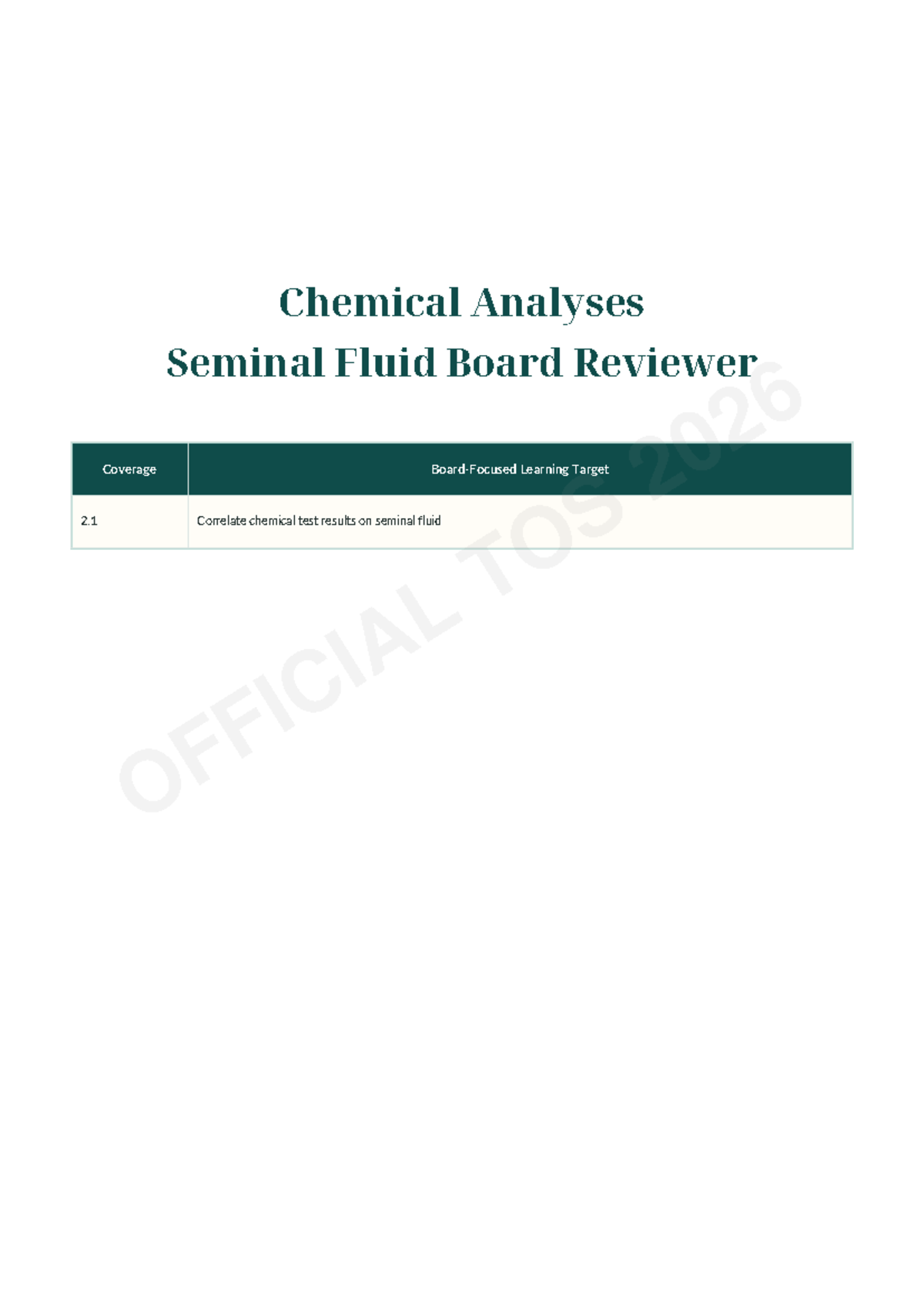MTLE Chemical Analyses of Seminal Fluid: Board Reviewer Guide - Studocu
