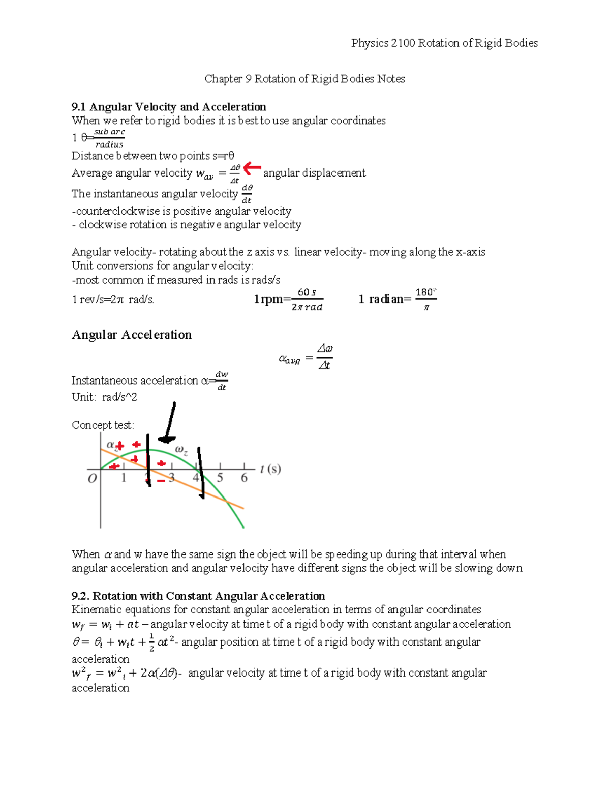 Chapter 9 Notes on Rotational Kinematics & Rigid Bodies - Studocu