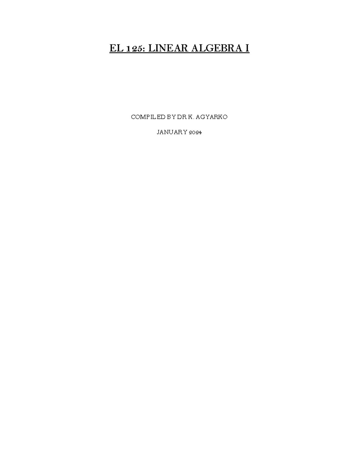 EL 125: Linear Algebra I - Chapter 1 Summary & Key Concepts - Studocu