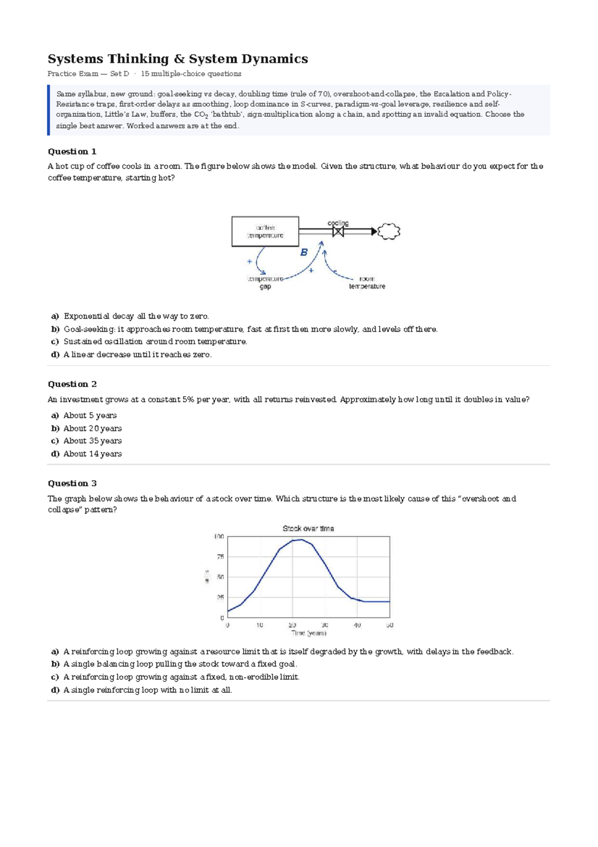 Systems Thinking ST 101 Practice Exam Set D: 15 Questions - Studeersnel