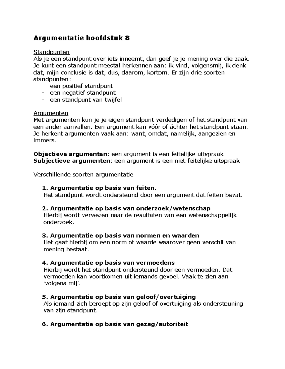 Argumentatie Hoofdstuk 8: Soorten en Structuren van Argumenten ...