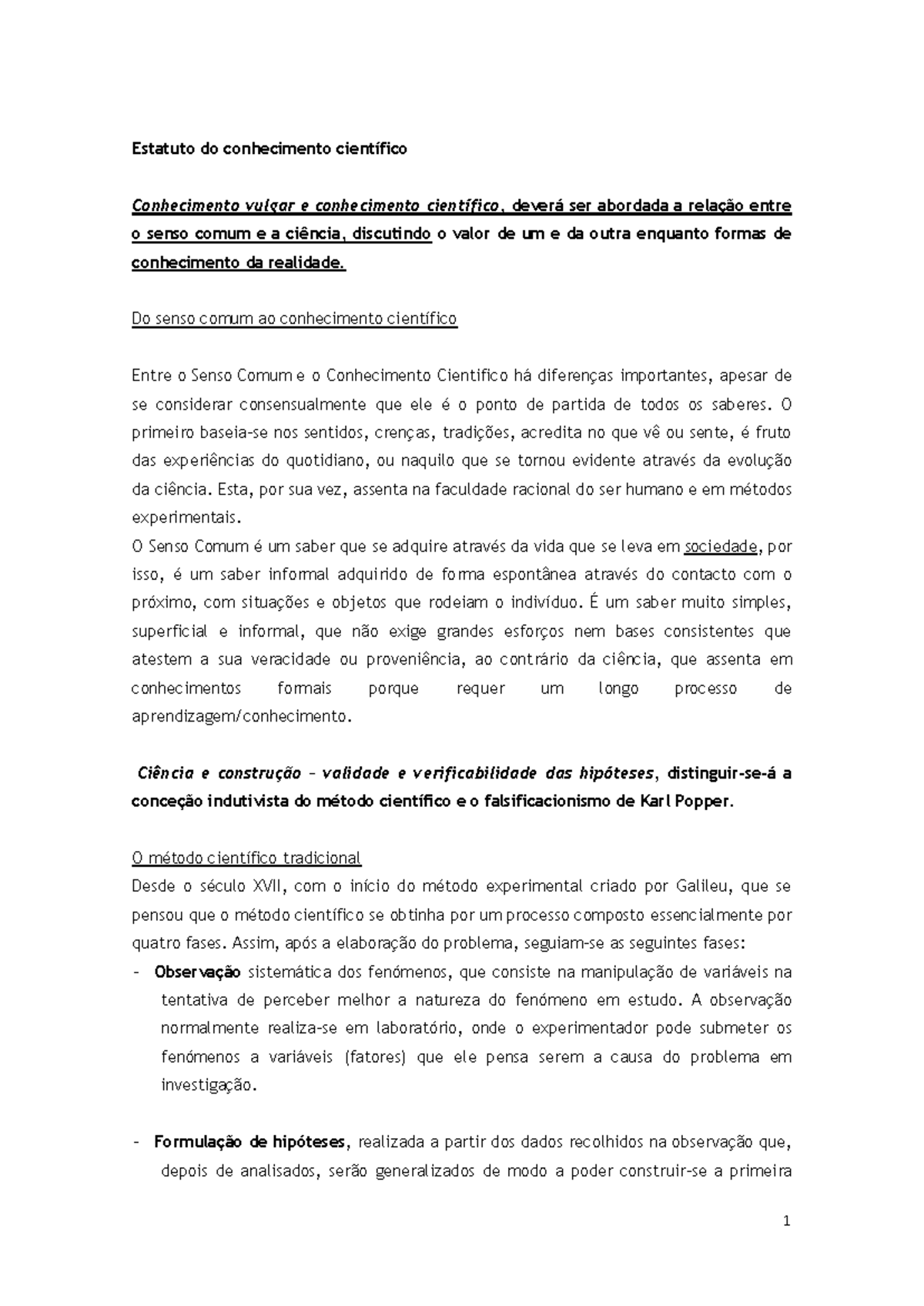 Estudo sobre o Senso Comum e o Conhecimento Científico - CIÊNCIA 101 ...