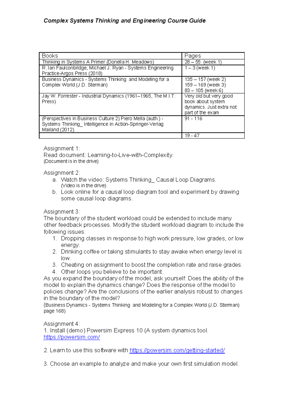 Complex Systems Thinking and Engineering Course Guide - (Document is in ...