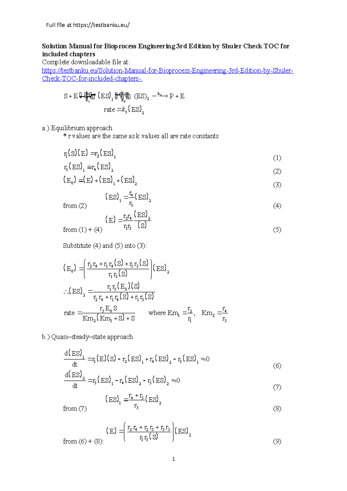 Solution Manual for Bioprocess Engineering (3rd Ed.) - Key Problems ...