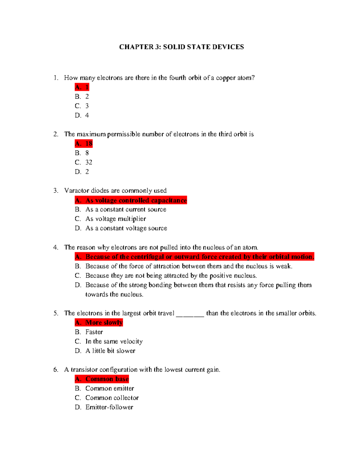 Solid State Devices MCQs - Course Code: SSC 101 - Studocu