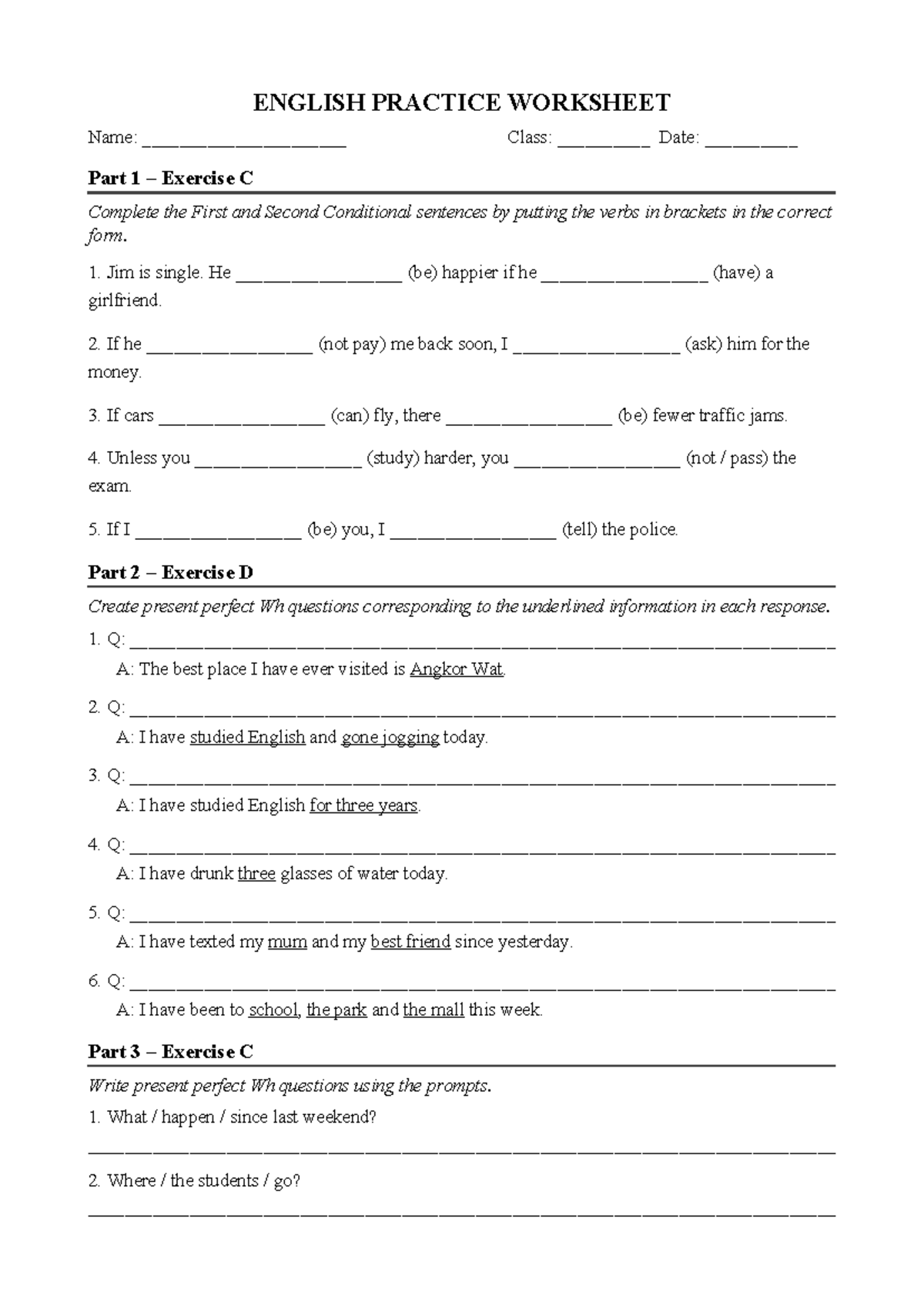 ENGLISH PRACTICE WORKSHEET: Conditional & Passive Voice Exercises - Studocu