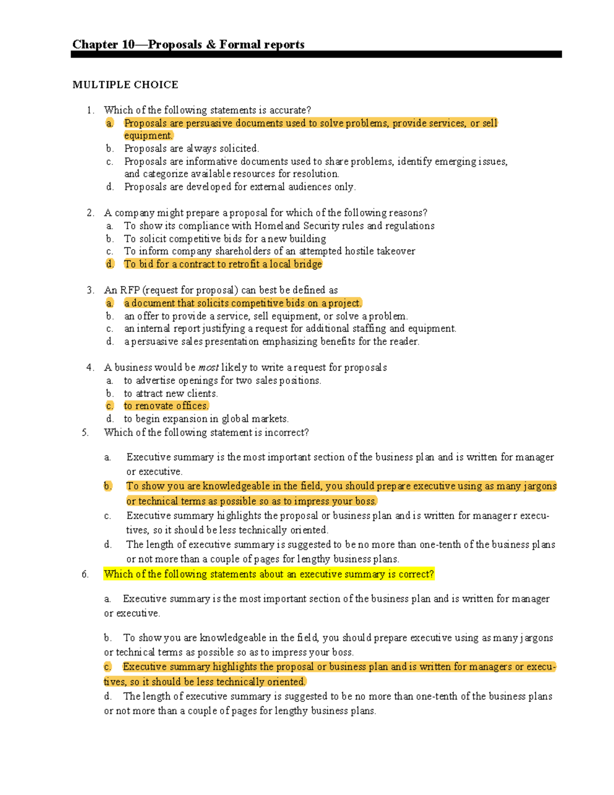 Chapter 10 Revision Questions: Formal Reports and Proposals - Studocu