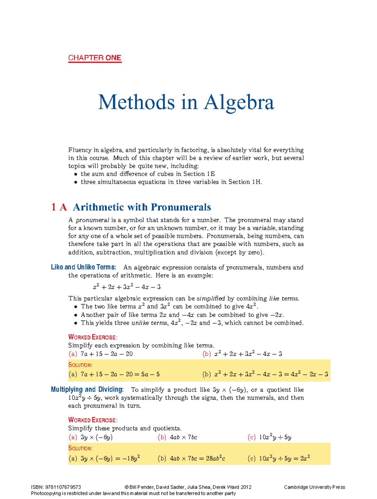 CHAPTER 1: Methods in Algebra - Year 11 Cambridge Mathematics - Studocu