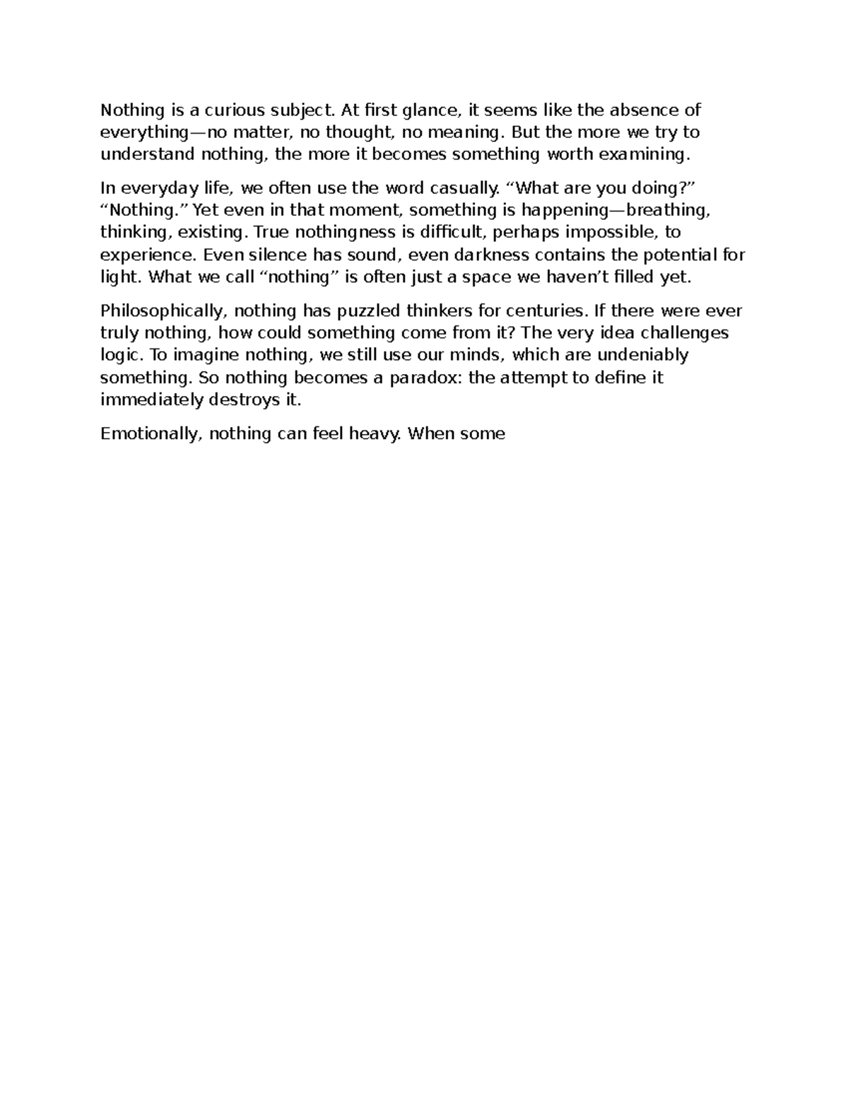 Exploring the Paradox of Nothingness: A Philosophical Inquiry - Studocu