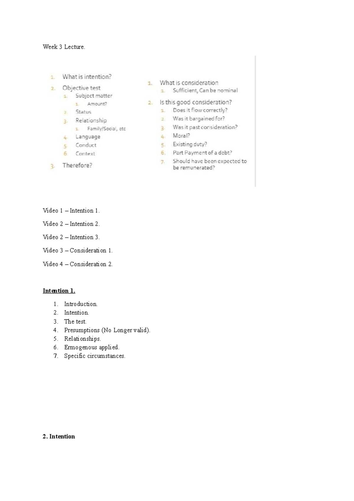 Week 3 Lecture Notes: Intention and Consideration in Contracts - Studocu