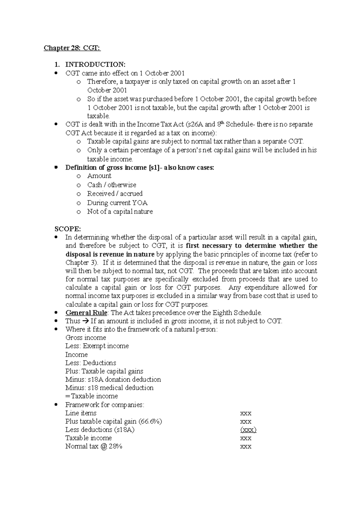 Chapter 28 - CGT: Tax Consequences and Liabilities Explained - Studocu