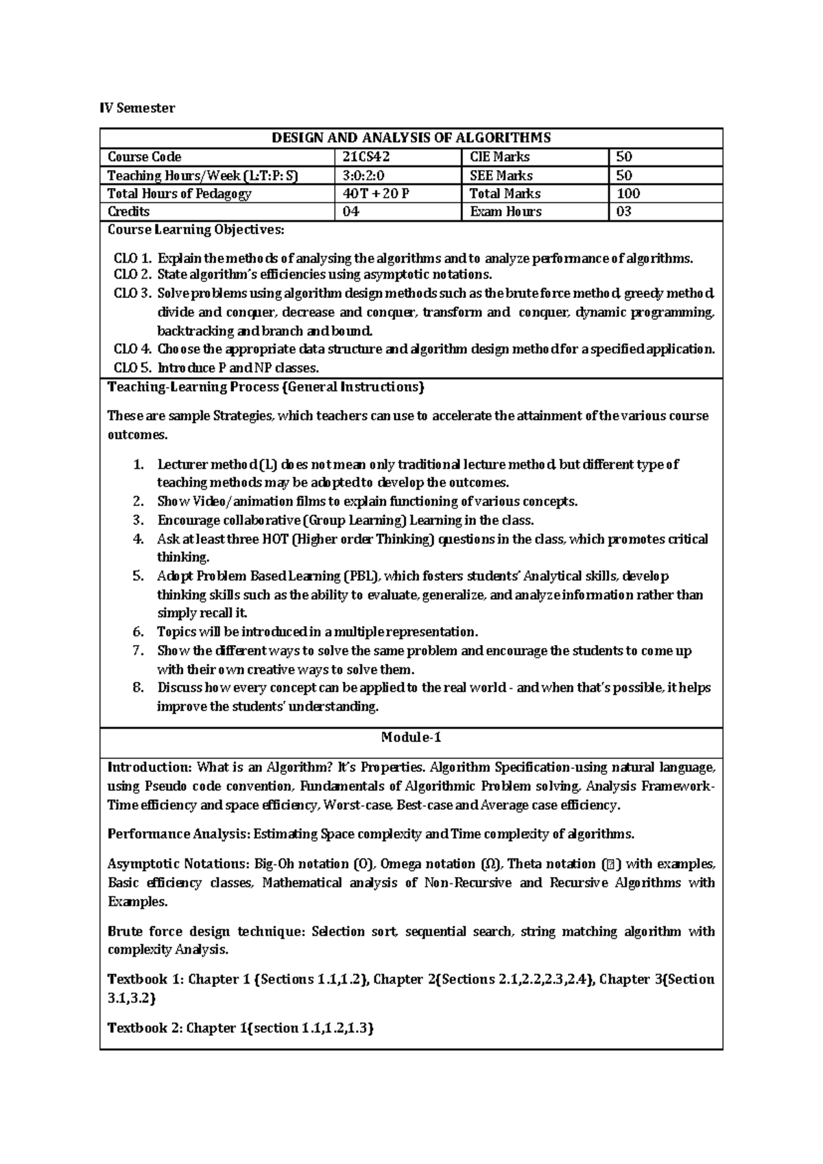 21CS42 - Design and Analysis of Algorithms Course Guide - Studocu