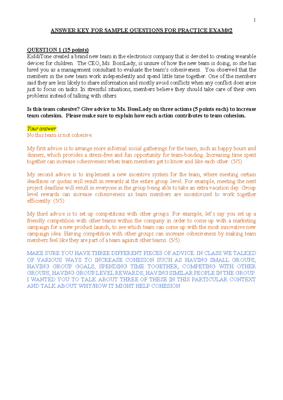MGMT2110 Fall2024 Practice Final Exam Answer-KEY - 1 ANSWER KEY FOR ...