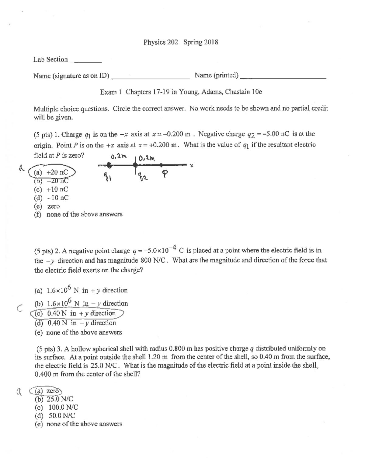 Physics 202 Spring 2018 Exam 1 Practice Questions and Answers - Studocu
