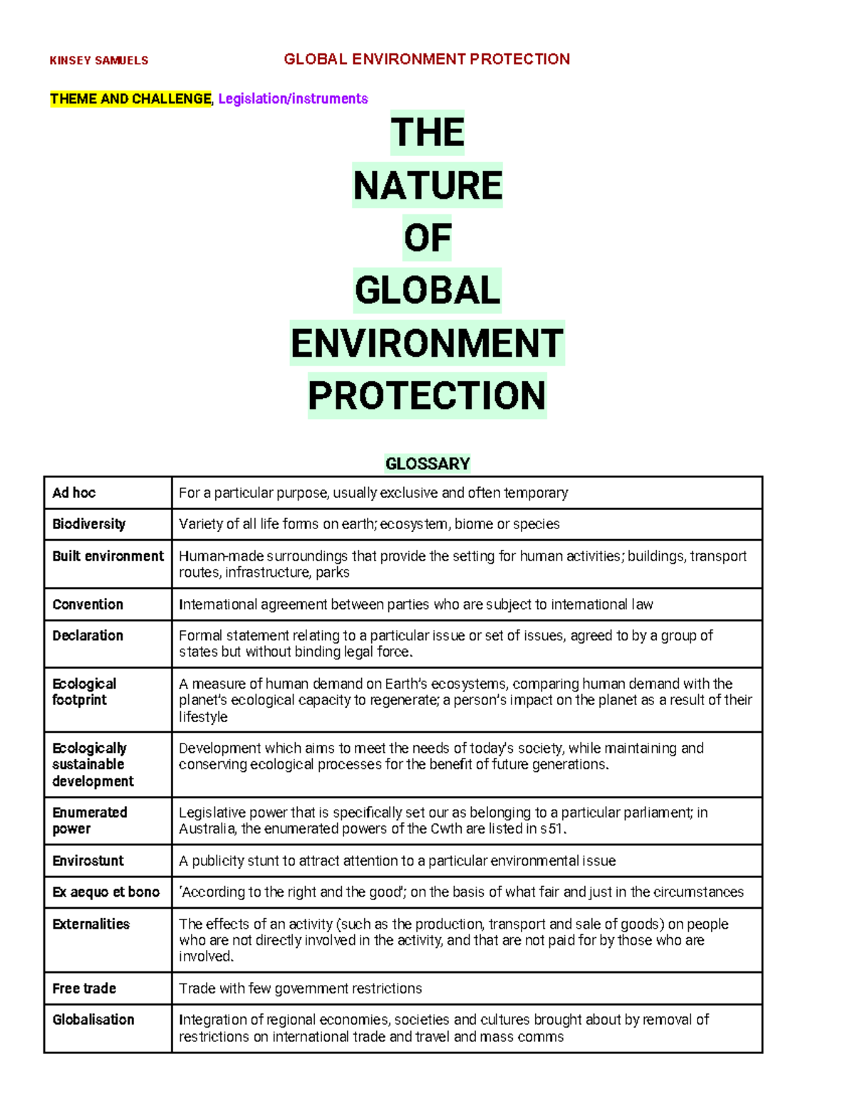 GEP HSC Notes - Understanding Global Environmental Protection Concepts ...