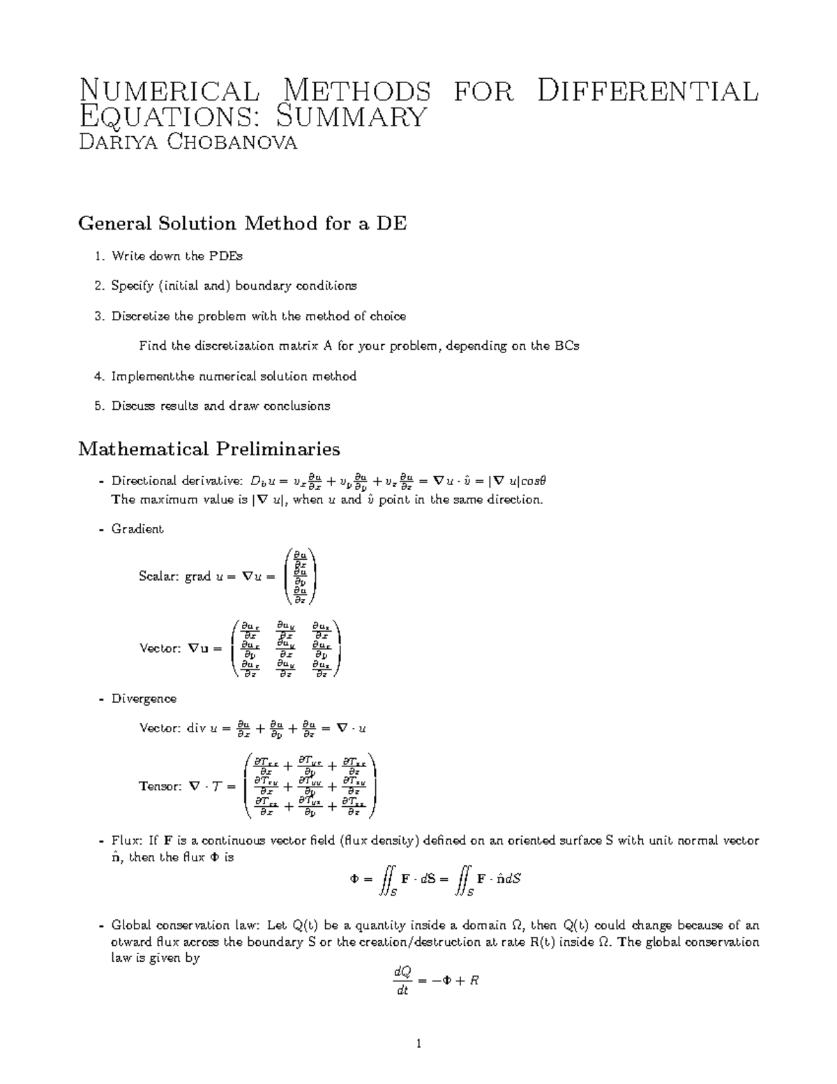 NMDE Summary: Key Numerical Methods for Differential Equations ...