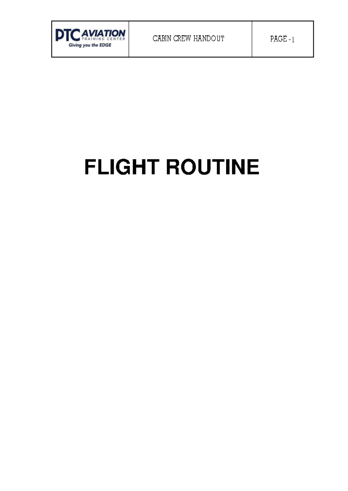 PTC AIR Flight Routine & Safety Procedures Handout - Studocu
