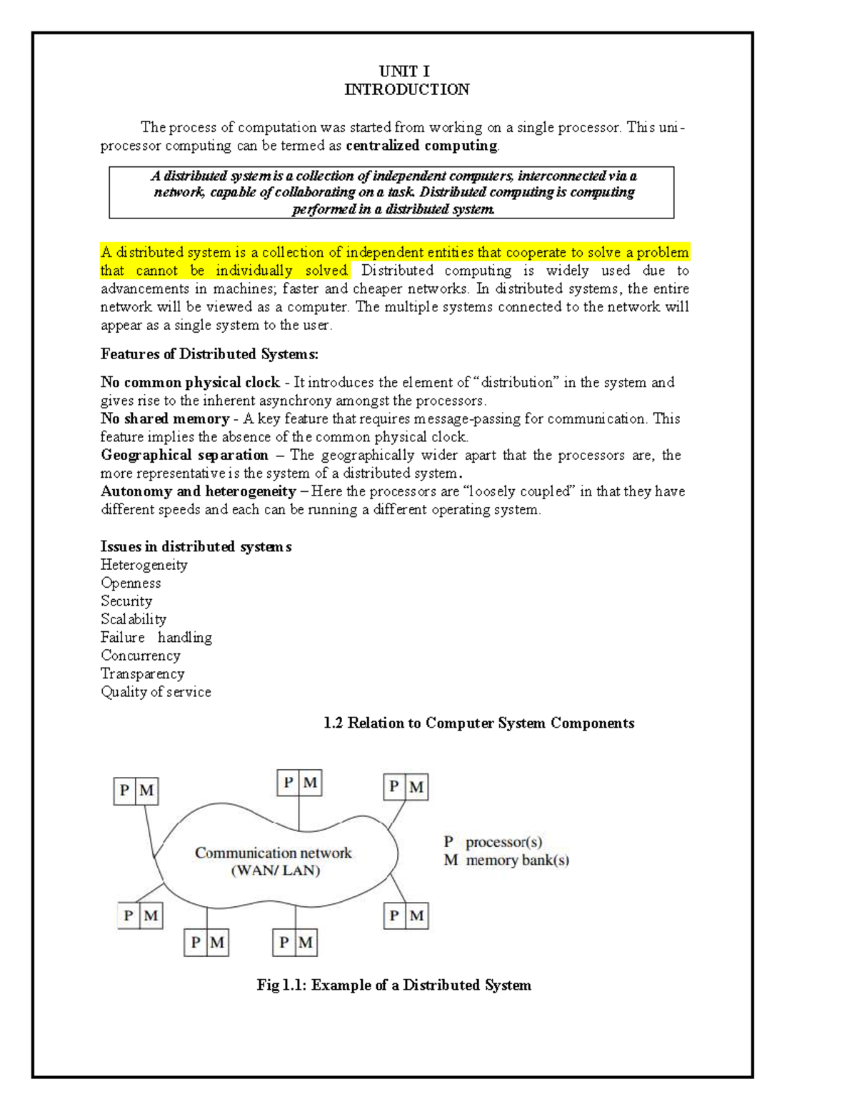 DC UNIT 1 - Introduction to Distributed Computing Concepts and Features ...