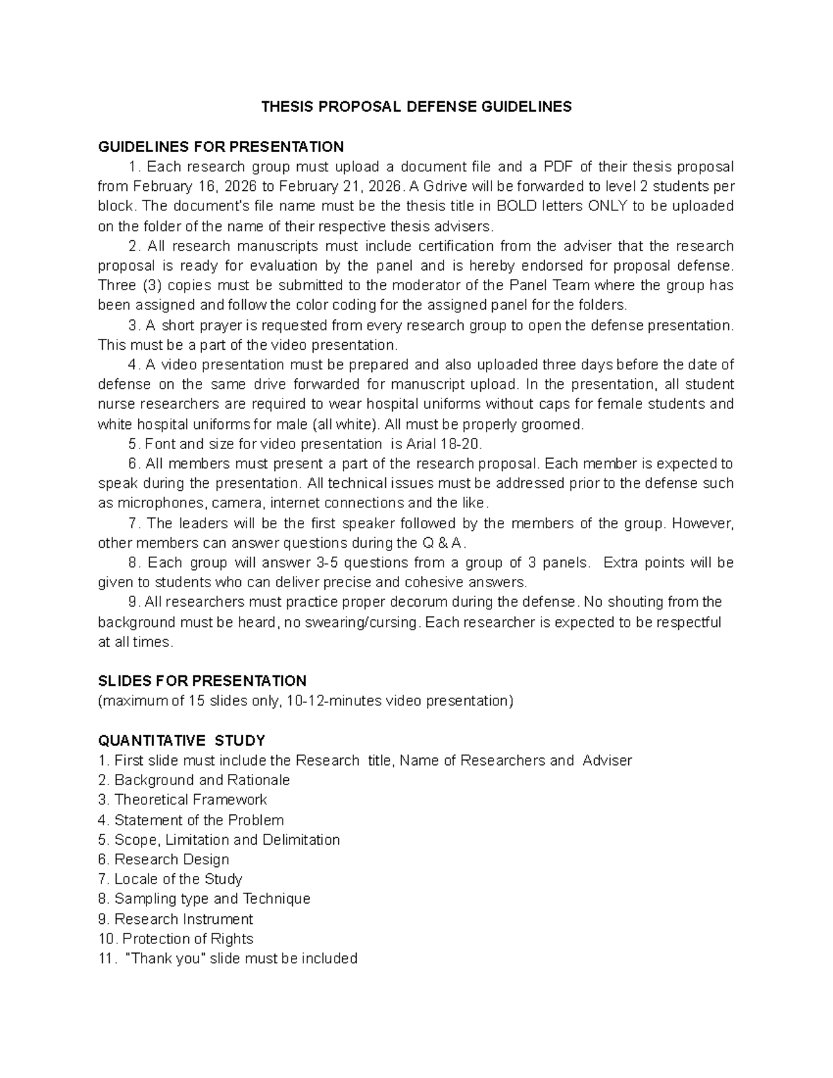Thesis Proposal Defense Guidelines (2026) for Presentation Preparation ...