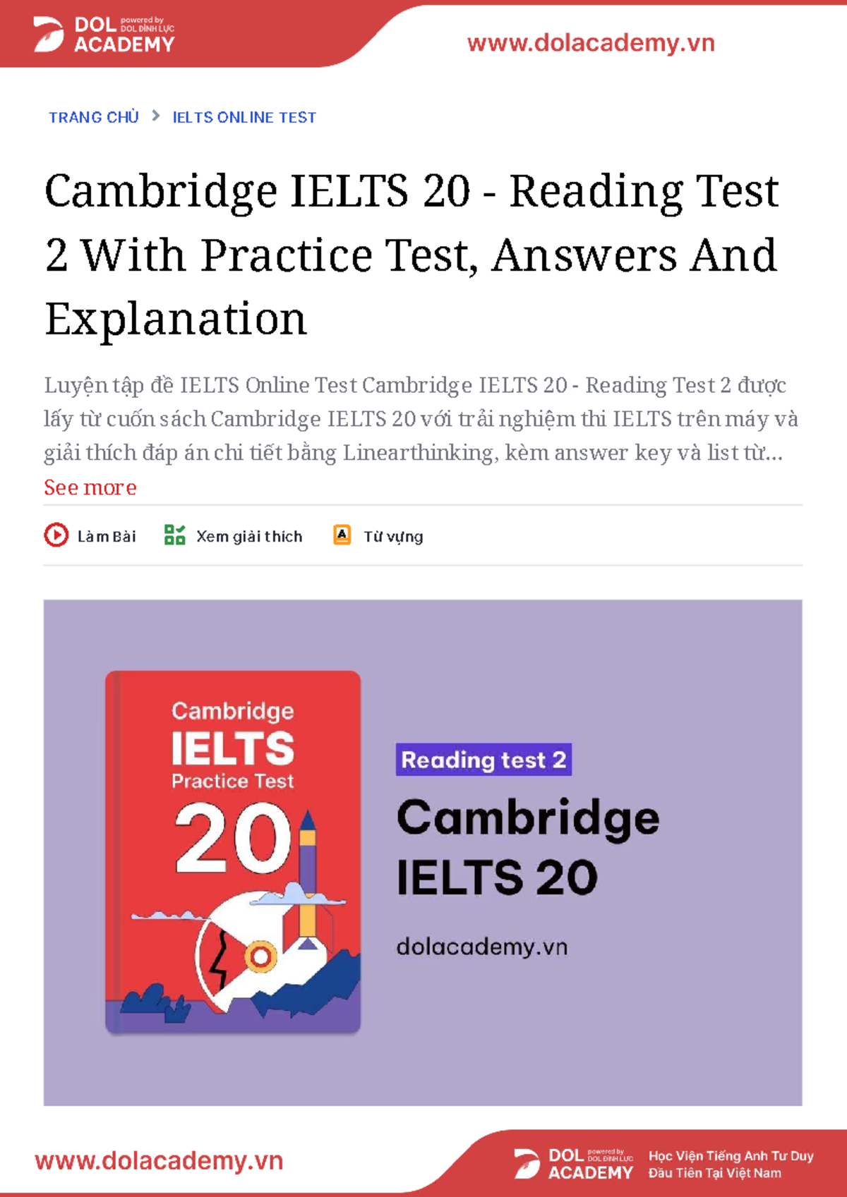 CAM 20 - IELTS Reading Test 2 with Answers and Explanations - Studocu
