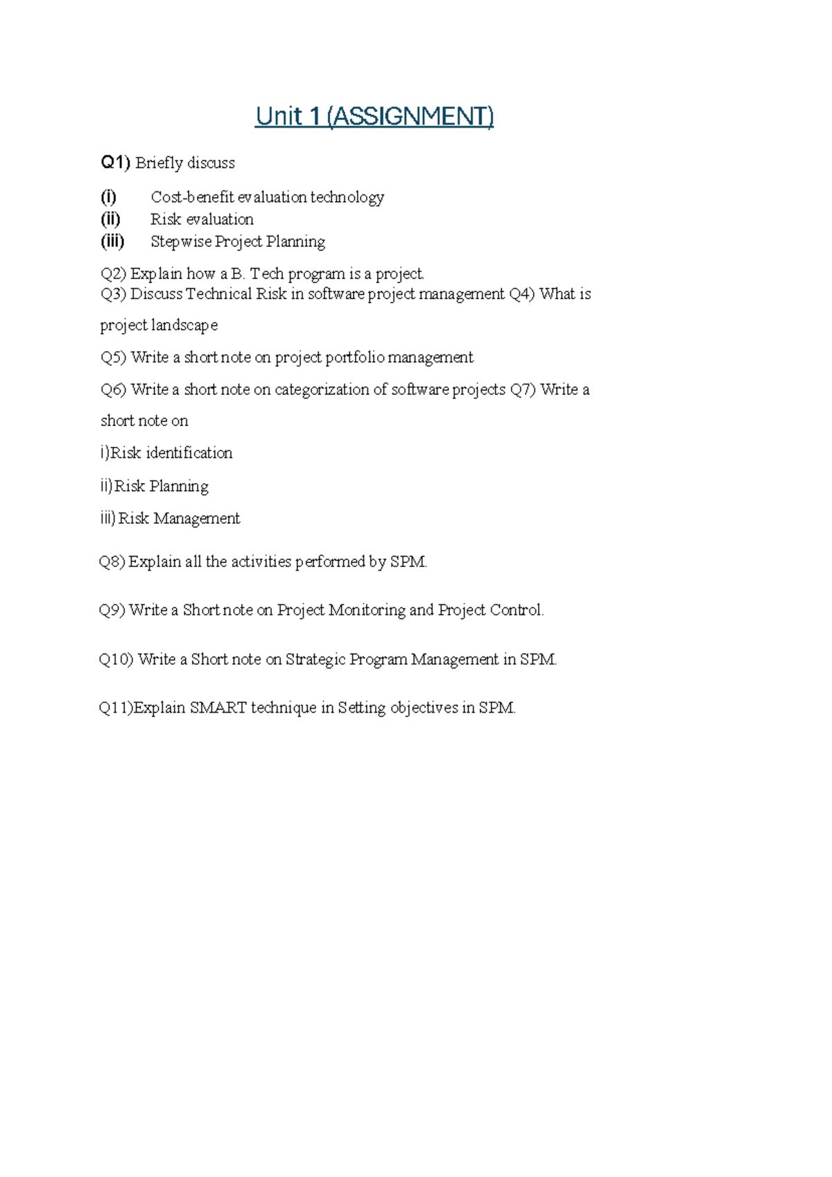 Unit 1 Assignment: SPM Overview and Key Concepts - Studocu