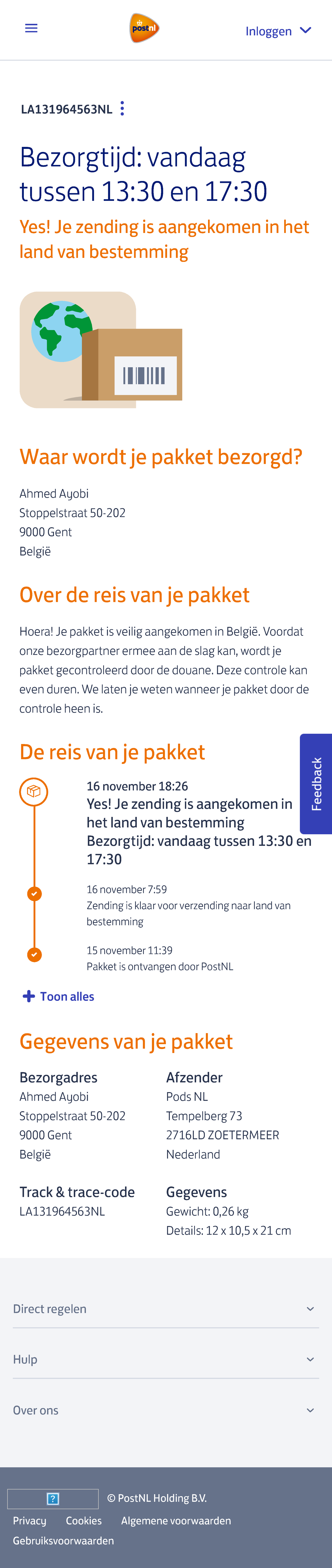 Post NL Track & Trace: Pakket Gegevens en Bezorginformatie - Studocu