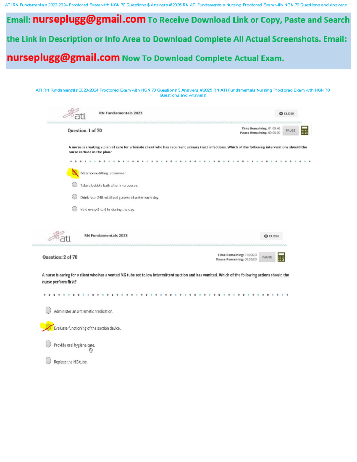 Pass ATI RN Fundamentals 2023-2024 Proctored Exam with NGN 70 Q&A - Studocu