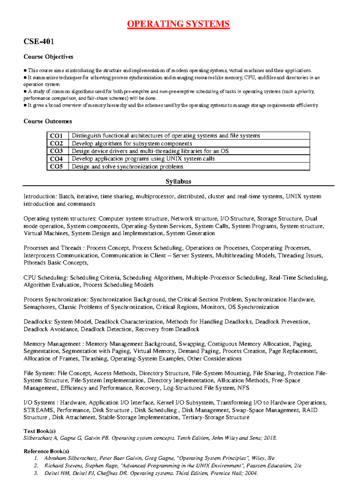 Operating Systems (OS) Course Objectives and Syllabus Overview - Studocu