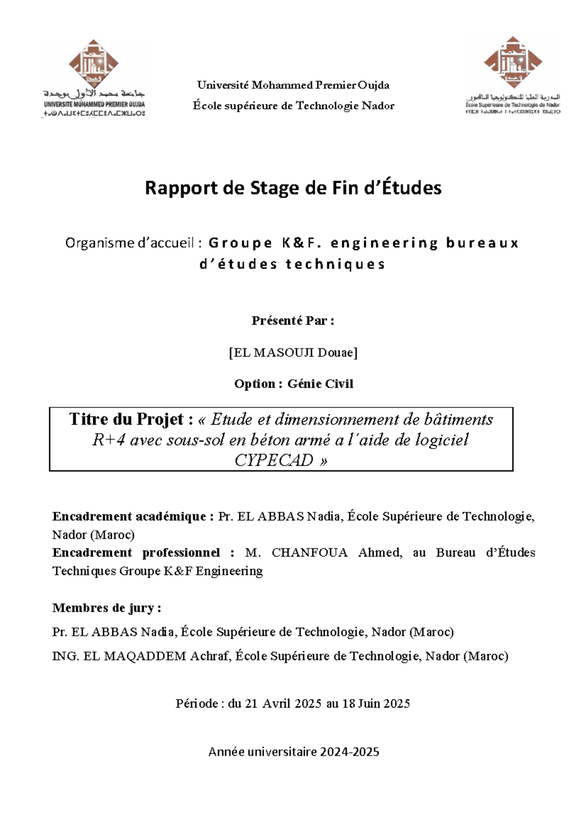 Rapport de Stage de Fin en Génie Civil - Projet CYPECAD (Génie Civil ...