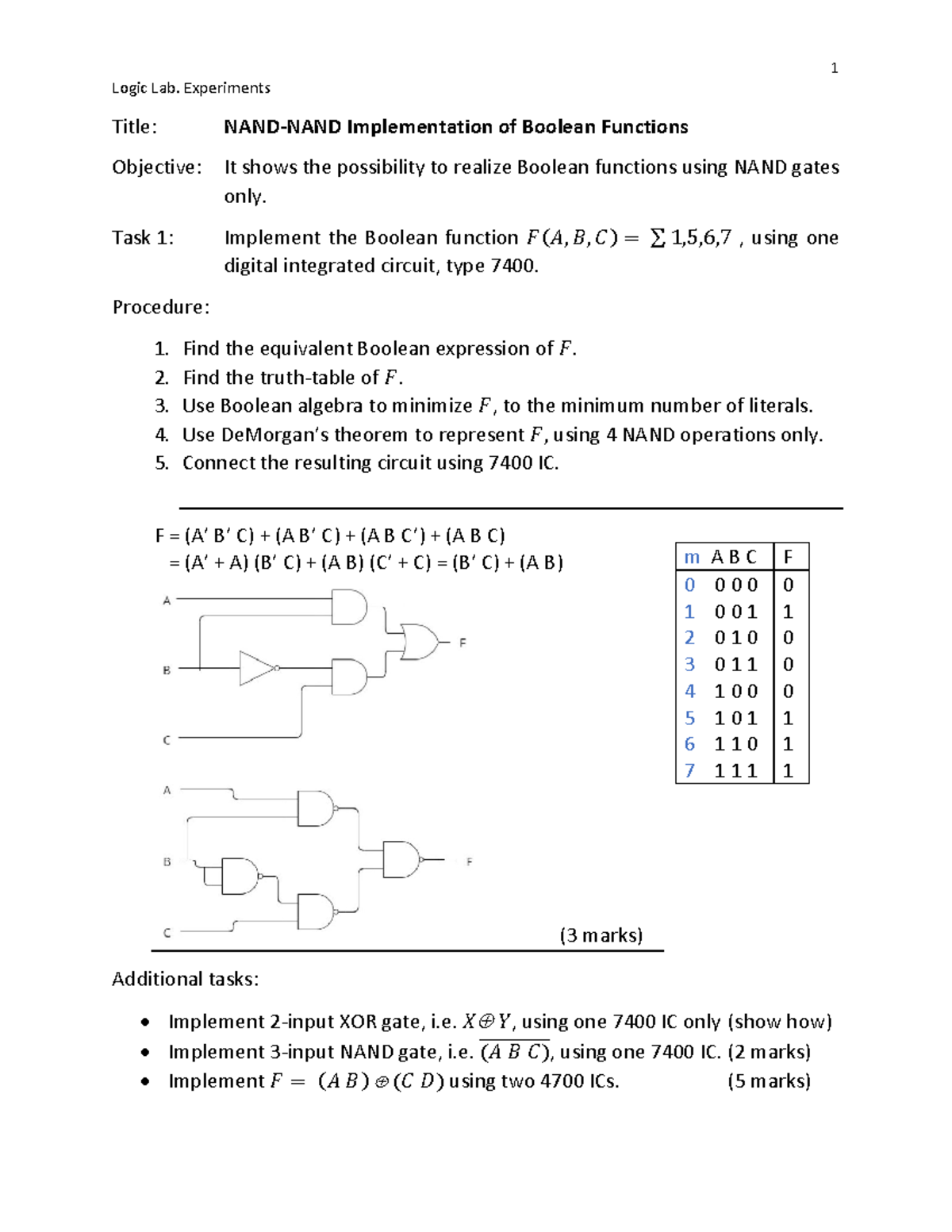 1 Logic Lab: Implementation of Boolean Functions (2502) - Studocu