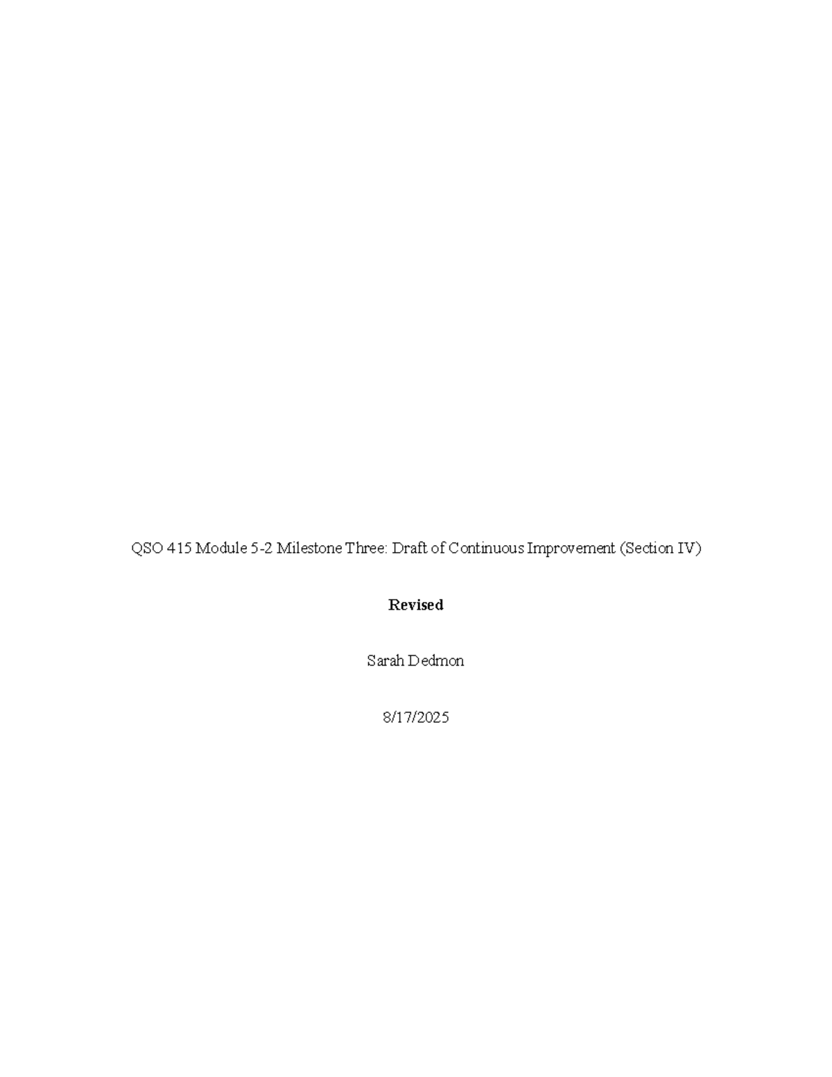 Revised QSO 415 Milestone 3: Continuous Improvement Draft (Sec IV ...