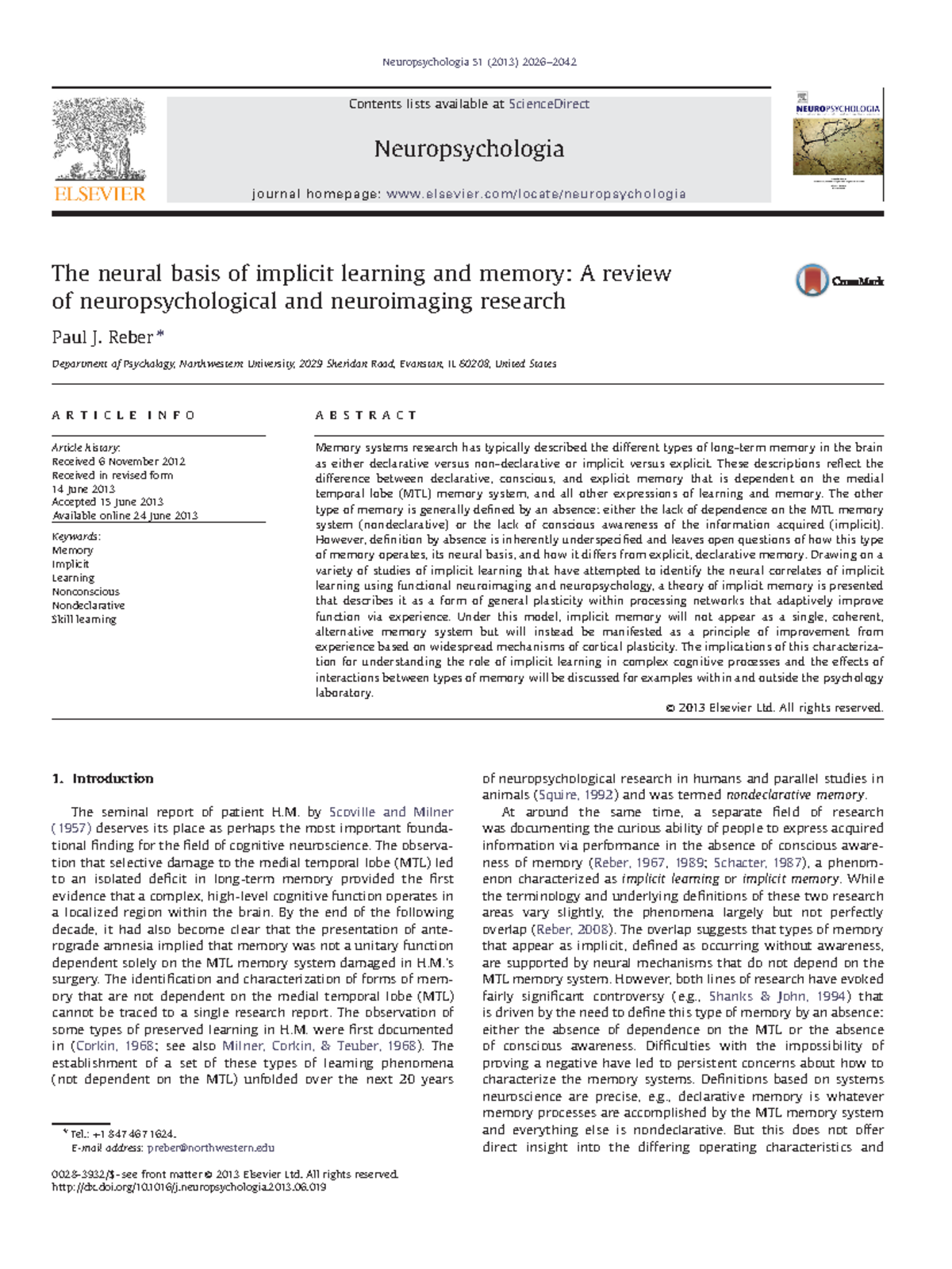 Neuropsychologia 51 (2013) - Neural Basis of Implicit Learning & Memory ...