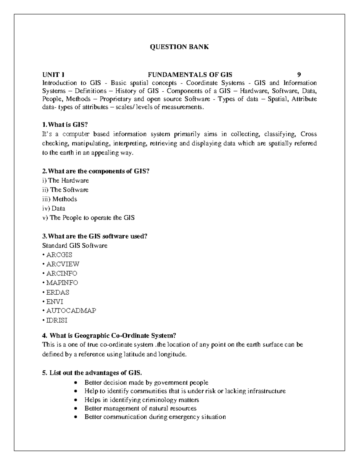 GIS Question Bank: Comprehensive Study Guide for Fundamentals & Data ...