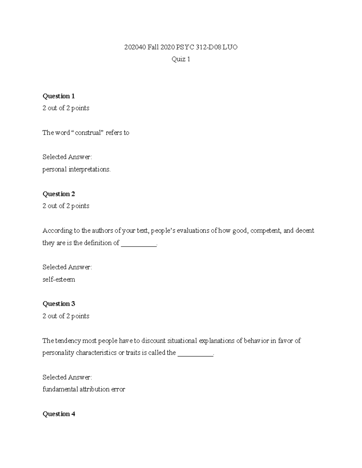 PSYC 312 Quiz 1 - Preparation Questions & Answers Analysis - Studocu