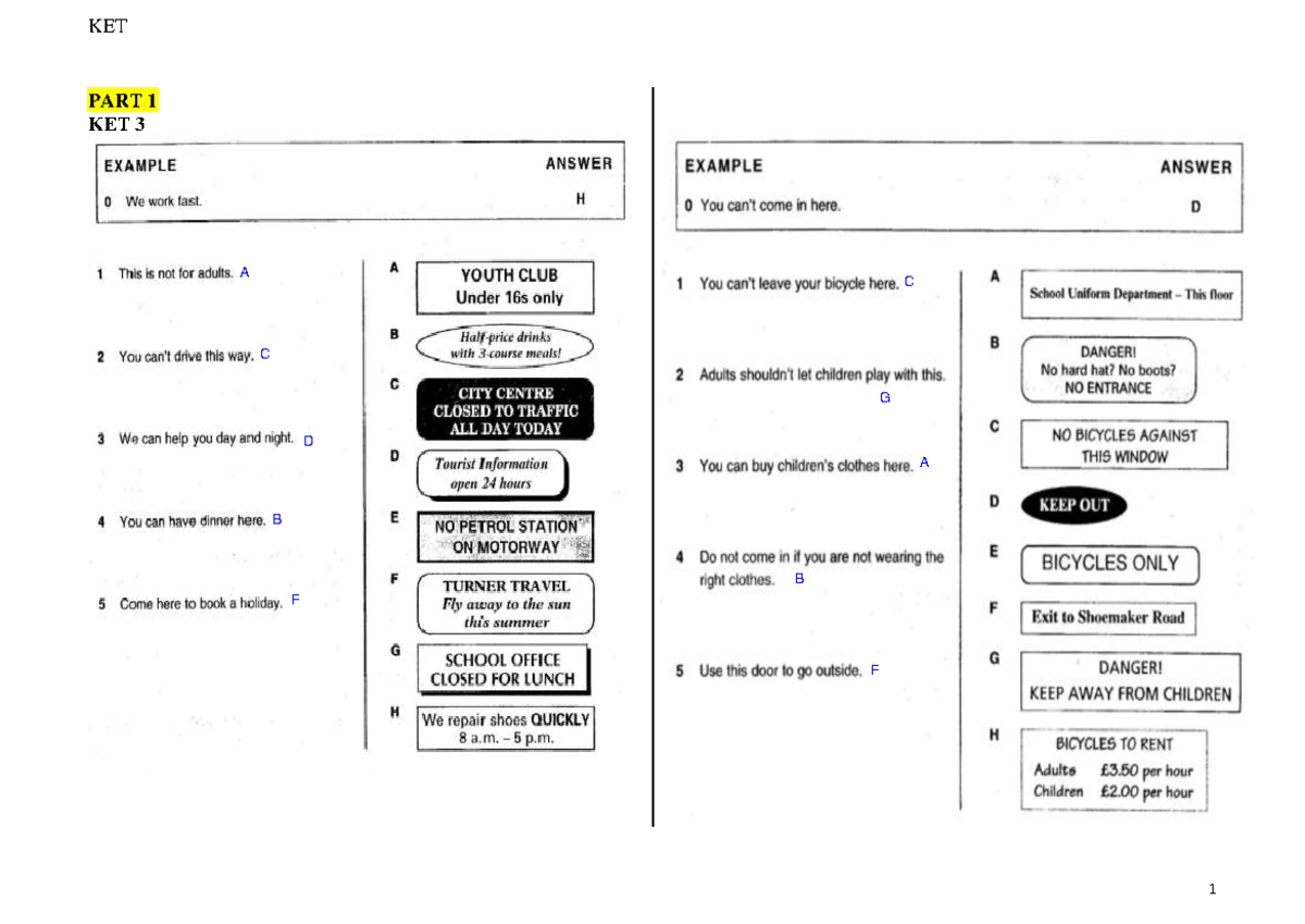 KET A2 PART 1 Study Notes and Practice Guide - Studocu