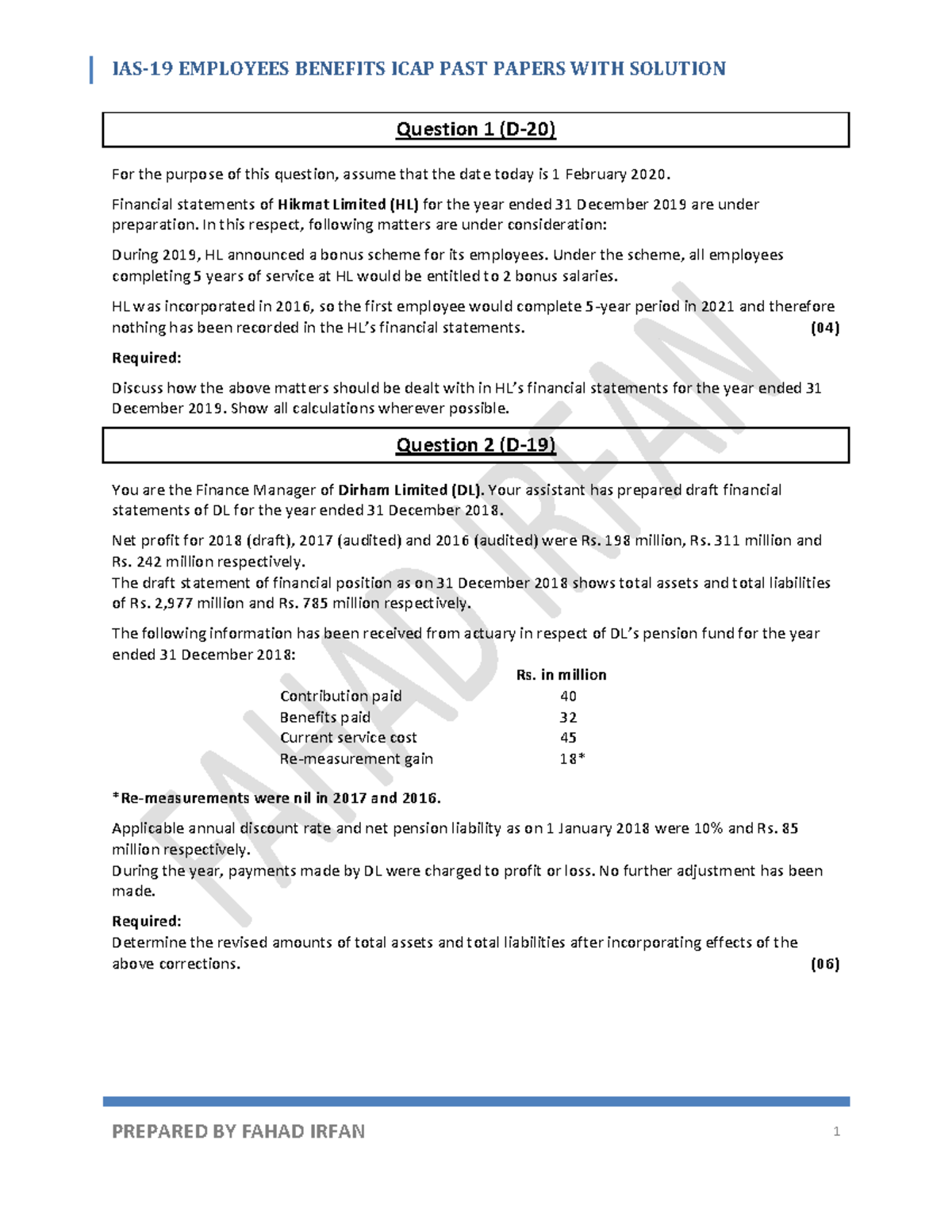 AAF IAS 19 ICAP Past Exam Papers with Solutions and Detailed Analysis ...
