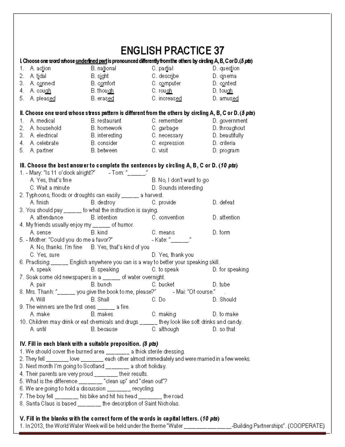 Practice Test 37: English Language Skills Assessment - Studocu