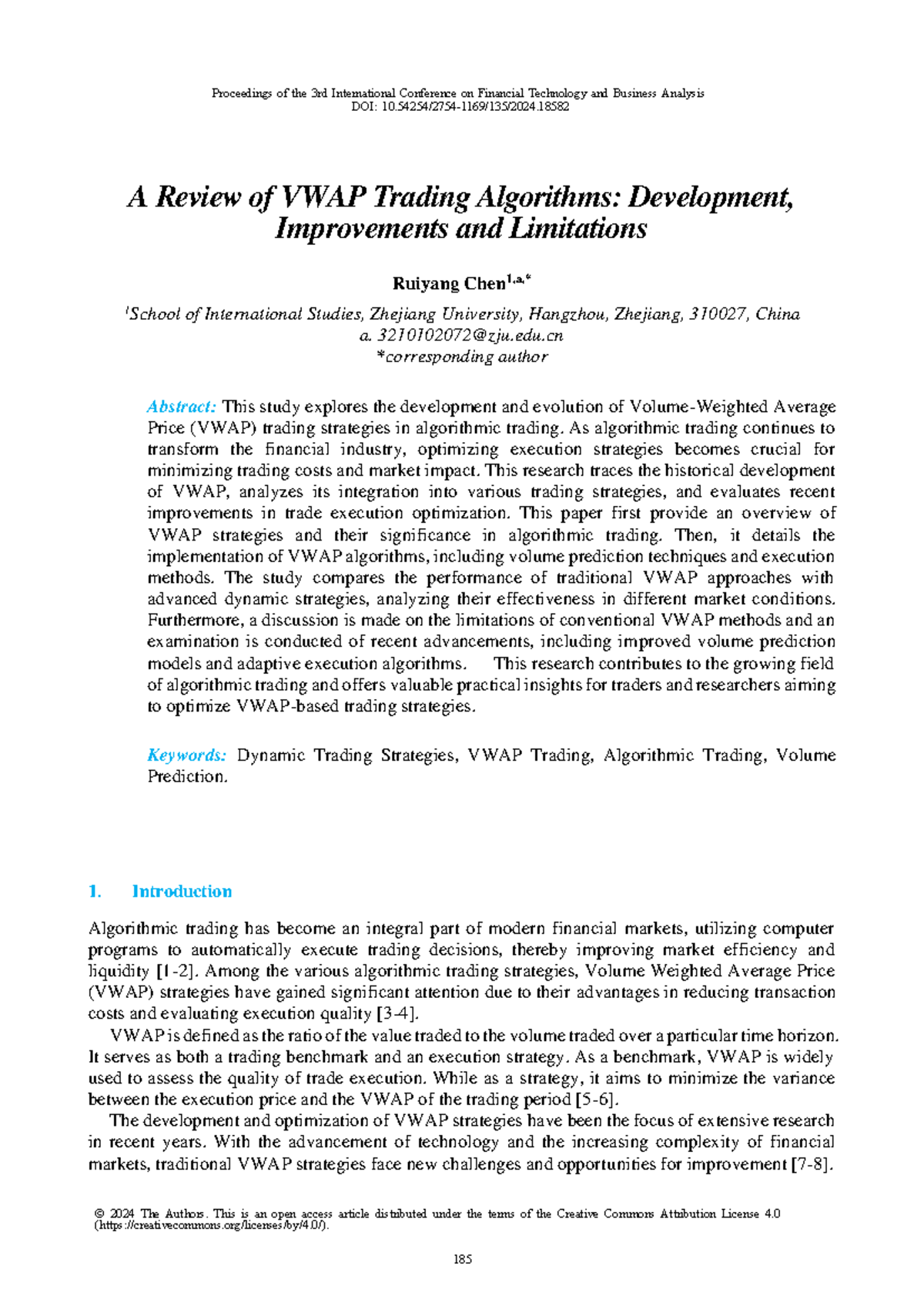 VWAP Trading Algorithms: Development, Improvements & Limitations (FIN ...