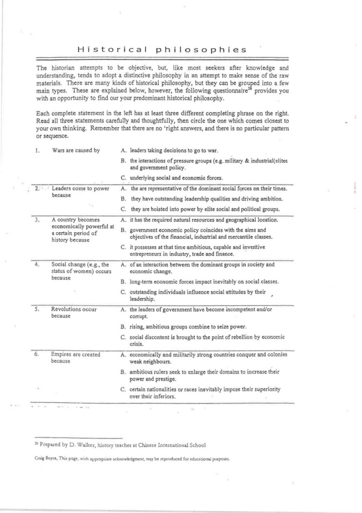 Historical Philosophies Questionnaire: Understanding Your Perspective ...