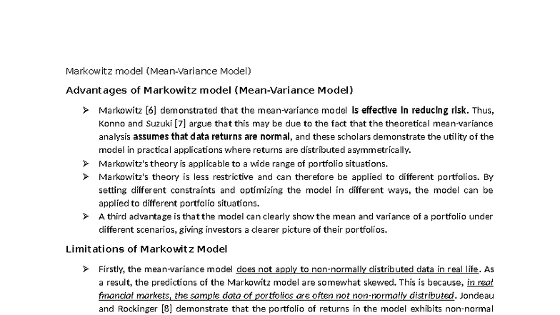 Markowitz Model: Advantages and Limitations in Portfolio Theory - Studocu