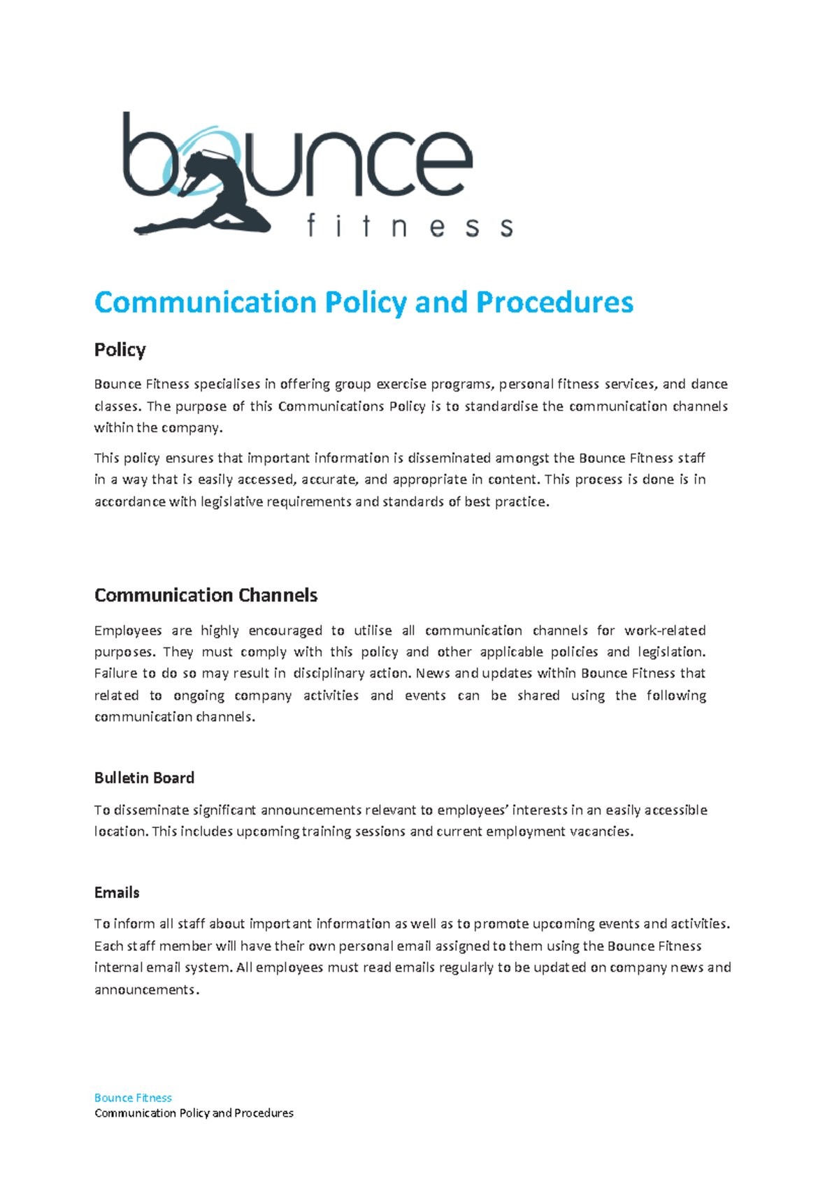 Bounce Fitness Communication Policy & Procedures Overview - Studocu