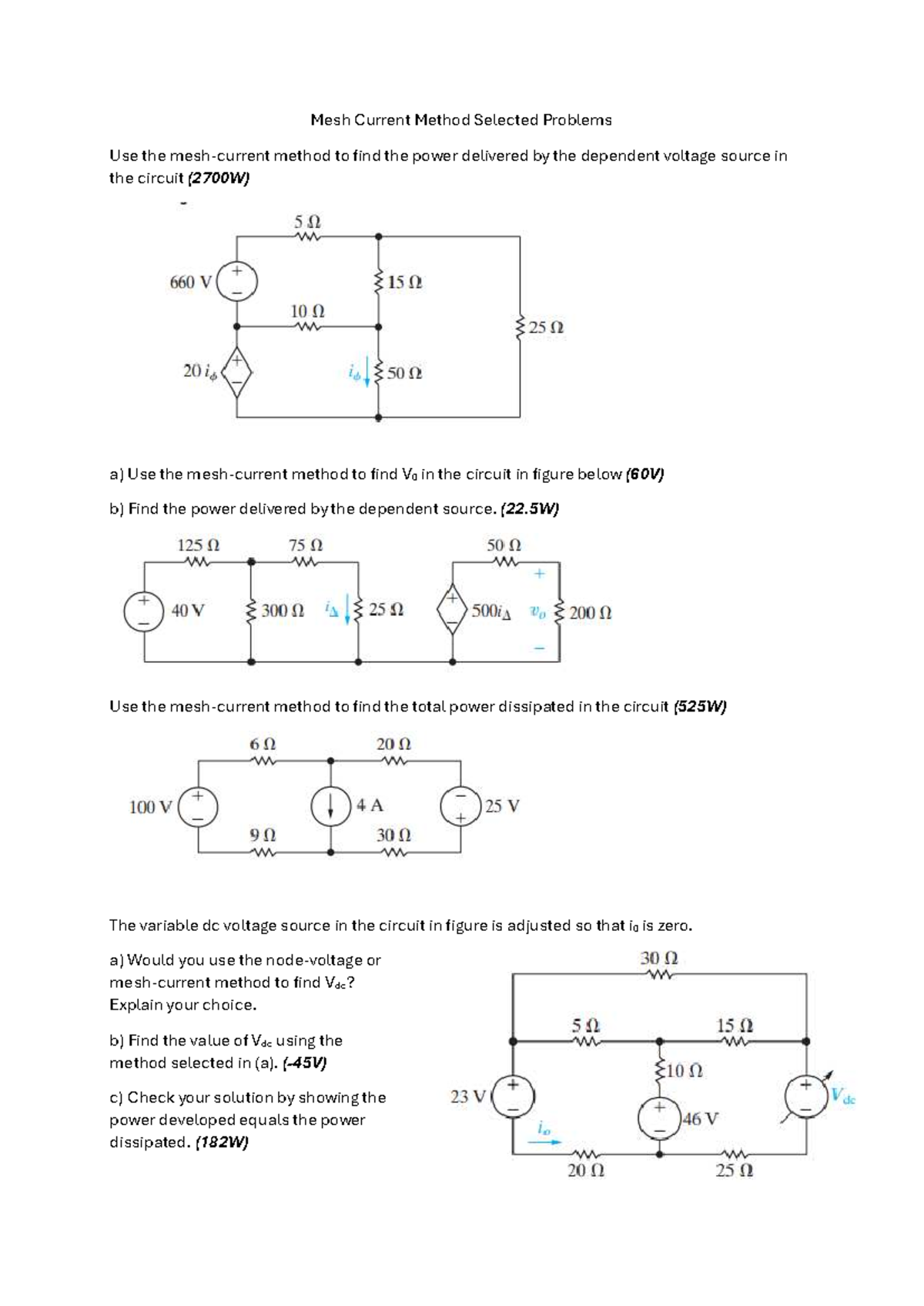 Mesh Current Method: Selected Problems & Solutions - Studocu