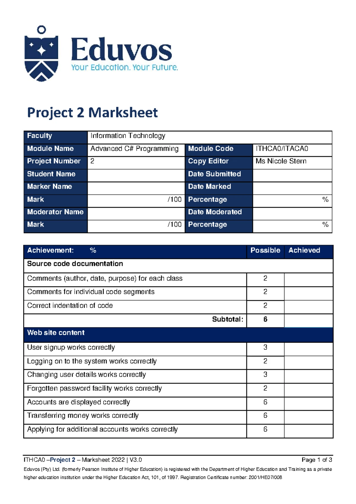 ITHCA0 - Project 1 Marksheet 2022 (V3.0) - Advanced Programming - Studocu