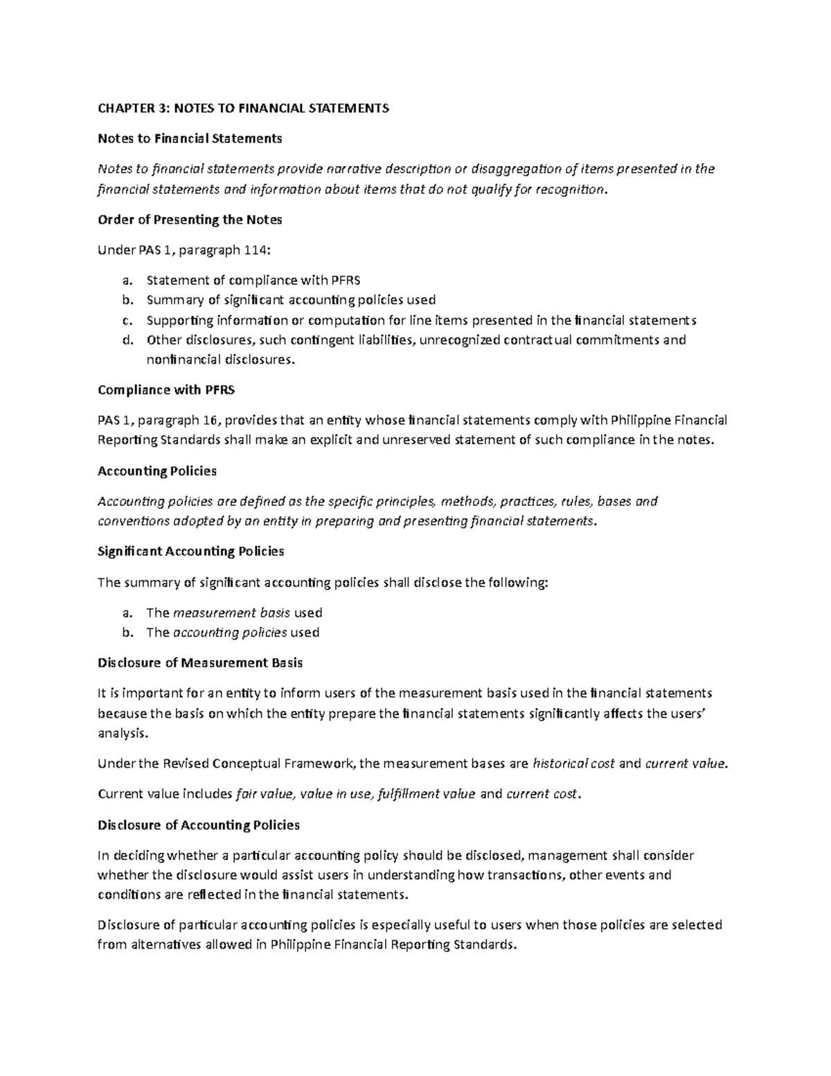 C3: Notes to Financial Statements and Compliance with PFRS - Studocu